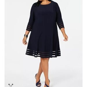 Jessica Howard Plus Size Illusion Fit and Flare Dress, Navy, Size 22W